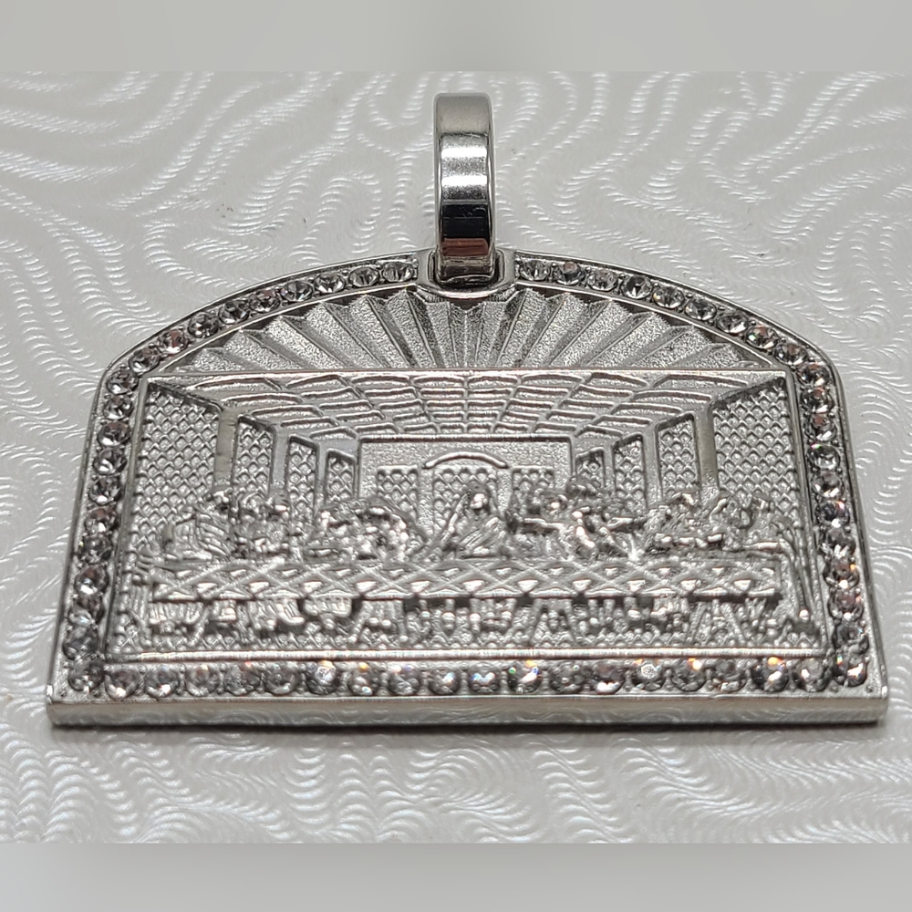 NWOT The Last Supper Pendant. Lab CZ 18kt White Gold Filled over Stainless Steel